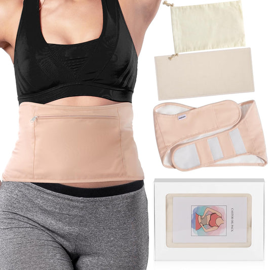 DEROWN Castor Oil Pack for liver detox – front view showing organic cotton flannel and waterproof PUL