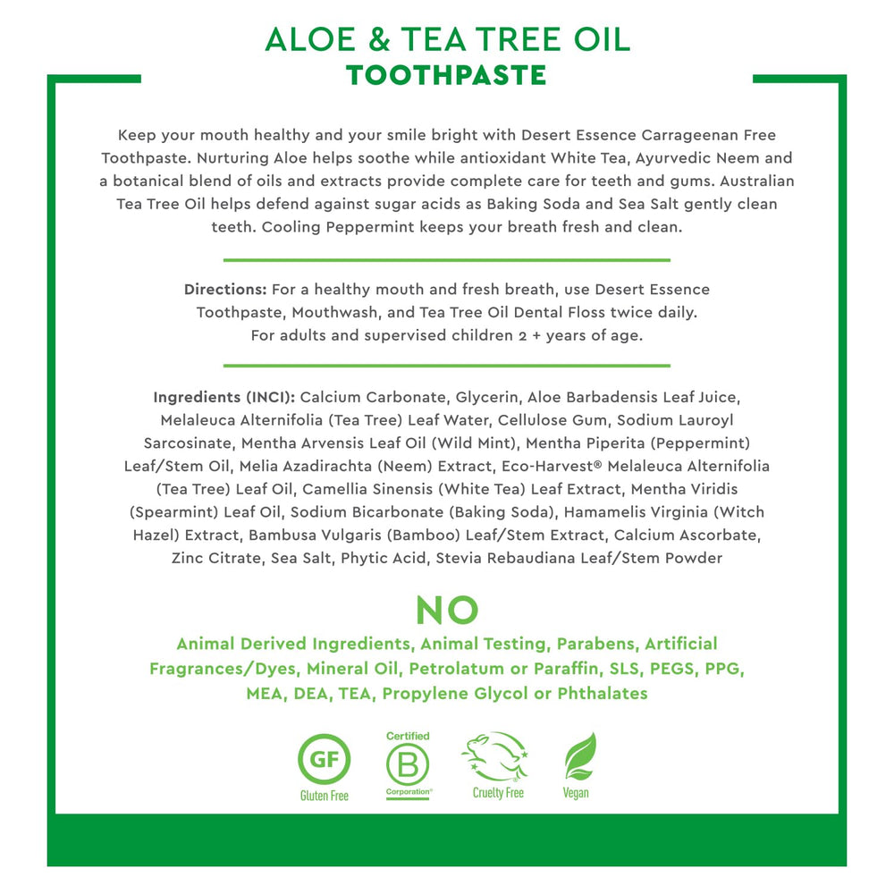 Close-up of Desert Essence toothpaste with Aloe and Tea Tree Oil