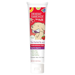 Close-up of toddler toothpaste gel with Tutti Frutti flavor label