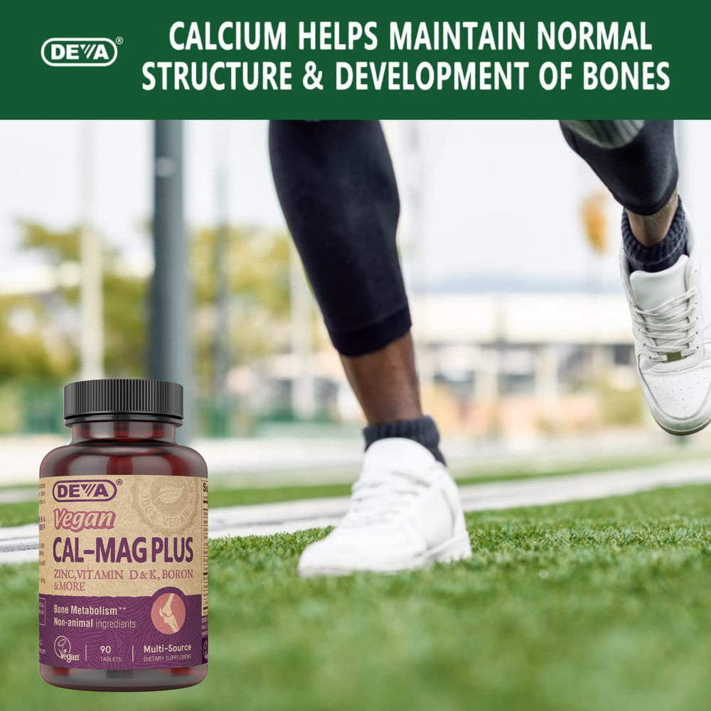 Front view of DEVA vegan calcium magnesium plus zinc bottle