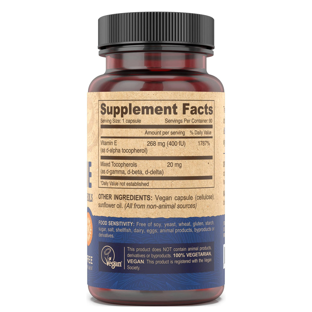 DEVA four tocopherols on bottle highlight comprehensive plant-based Vitamin E.