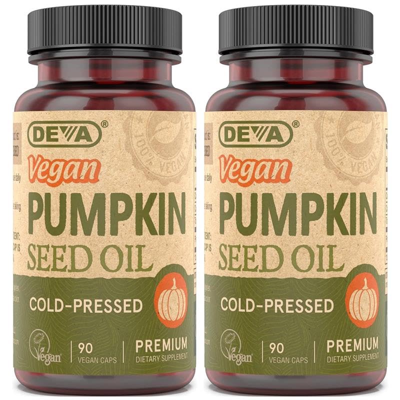 DEVA Vegan Pumpkin Seed Oil bottle with 90 capsules label