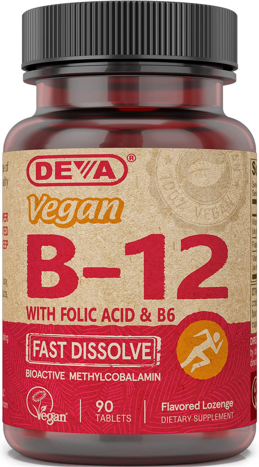 DEVA Vegan Vitamin B12 1000 mcg methylcobalamin fast-dissolve lemon tablet