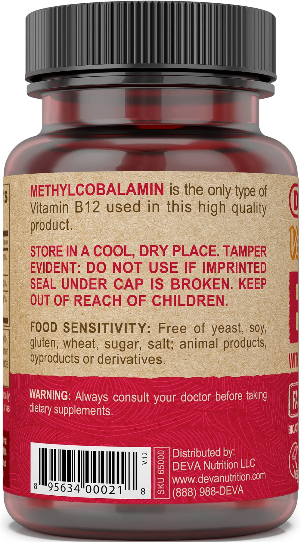 B12 vegan supplement ingredients and label