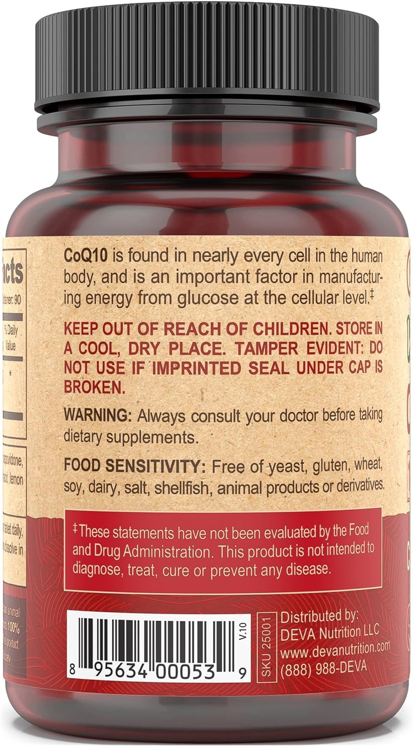 Two-pack of DEVA Vegan CoQ10 100mg bottles on white background