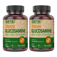 DEVA Glucosamine-MSM-CMO Turmeric bottle and 2-pack packaging