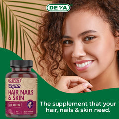 Packaging shot of DEVA Hair Nails Skin vegan supplement pack of two