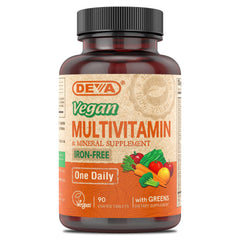 DEVA Vegan Iron-Free Multivitamin & Mineral Supplement bottle with 90 coated tablets
