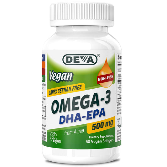 DEVA Vegan Omega-3 DHA-EPA 500MG bottle front label