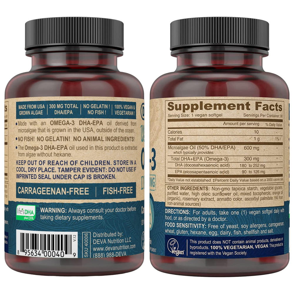 Supplement facts and ingredients for DEVA Omega-3 DHA-EPA
