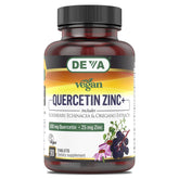 DEVA Vegan Quercetin 500mg + Zinc 25mg with Elderberry, Echinacea and Oregano Extracts bottle and packaging