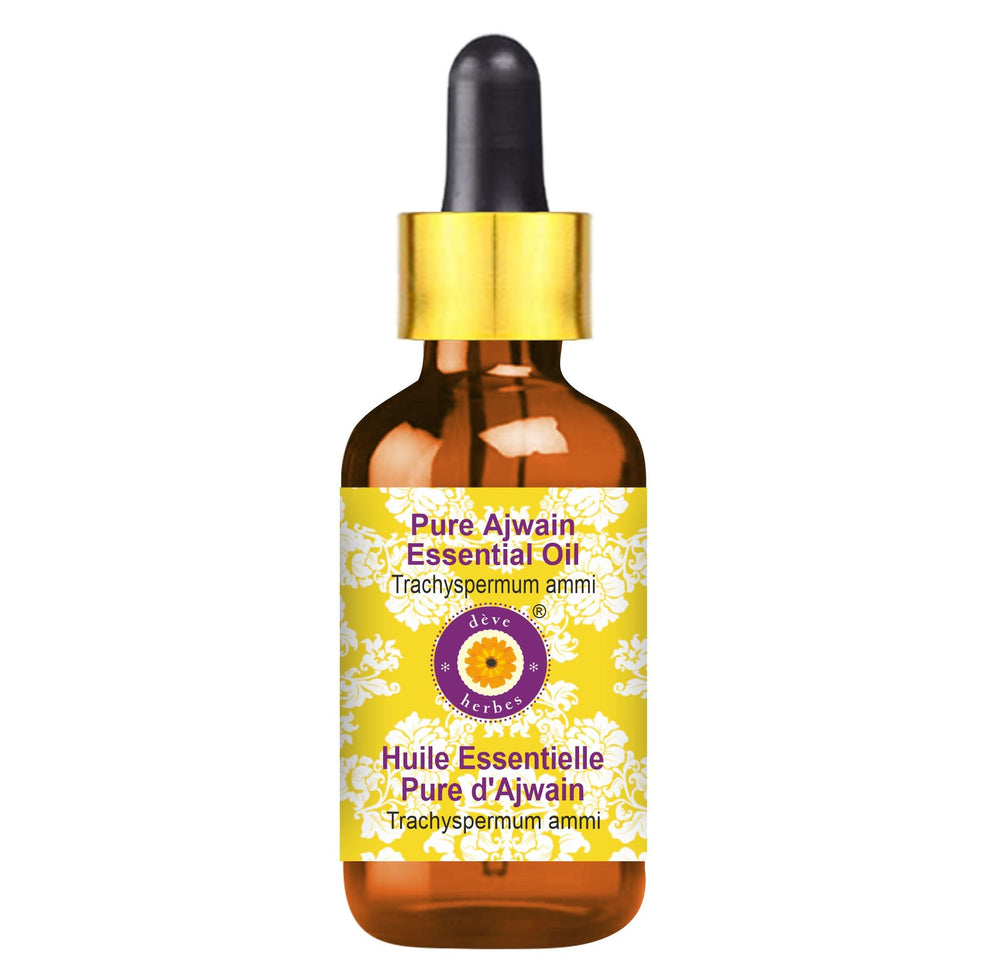 Ajwain essential oil in a 5ml amber glass bottle with glass dropper