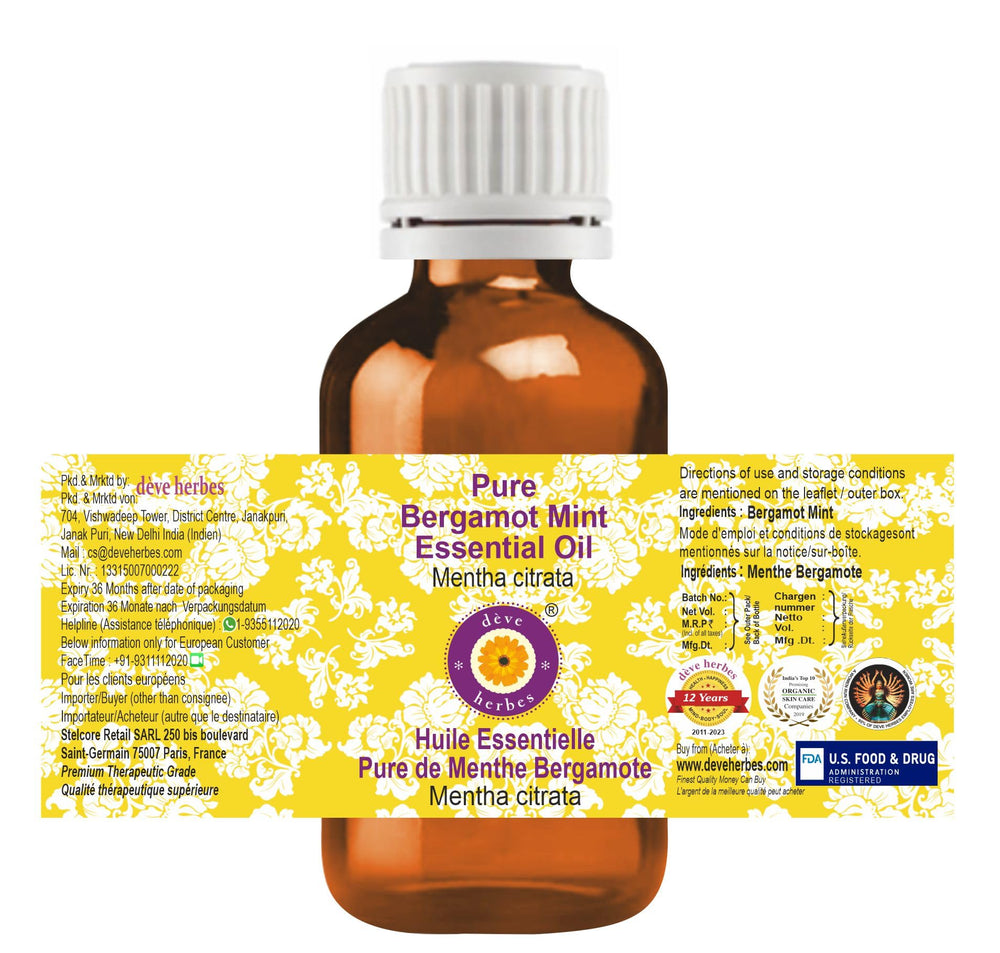 Amber glass bottle of Bergamot Mint essential oil 5ml with label