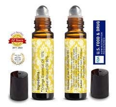 deve herbes orange essential oil roll-on bottle in hand suitable for quick applications