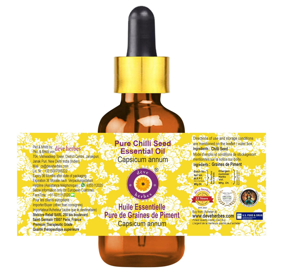 Label on essential oil bottle showing Capsicum annum botanical name