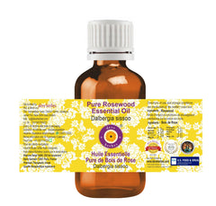 Amber glass bottle containing Deve Herbes Rosewood essential oil