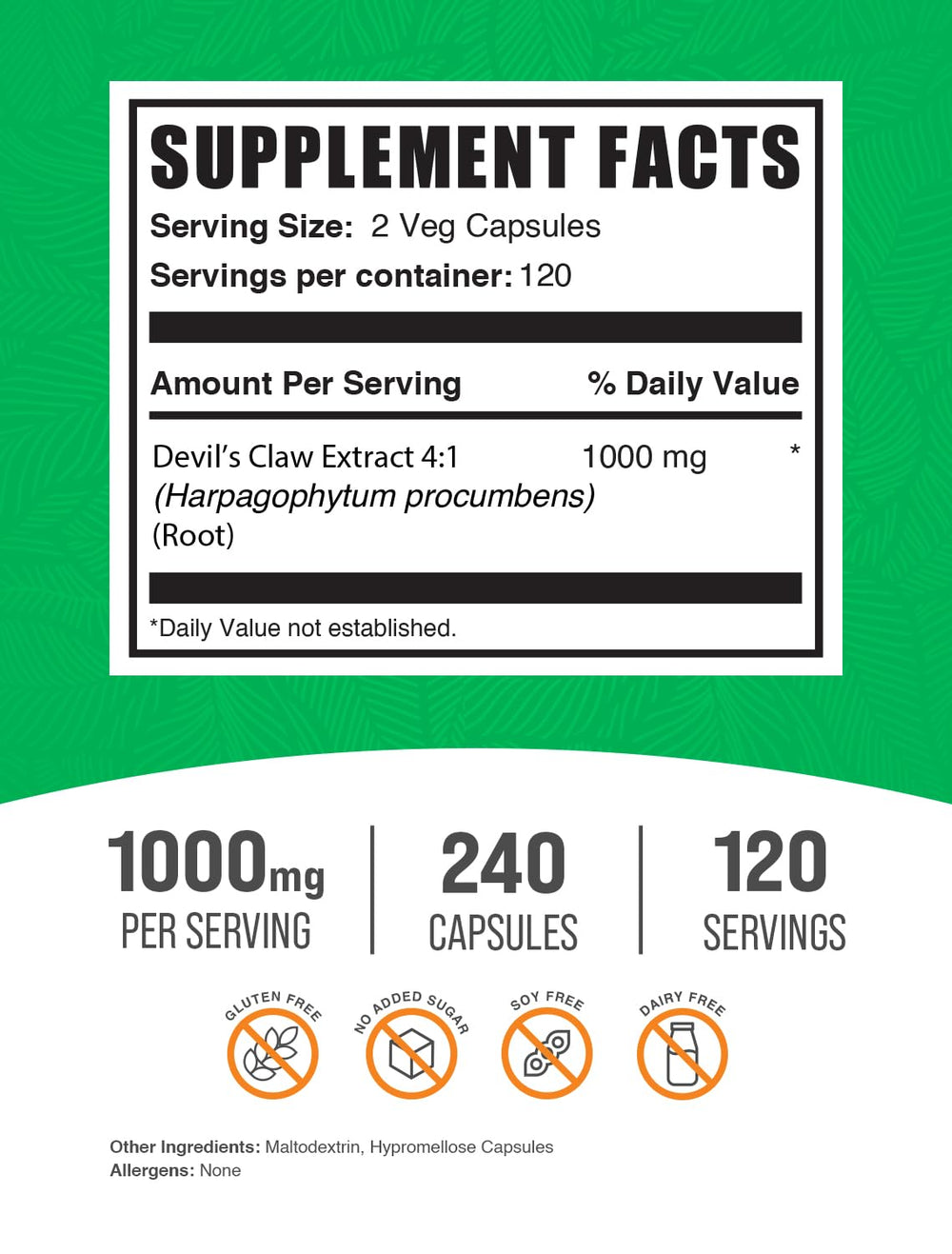 Devil's Claw Herbal Supplement capsules – vegan and gluten-free