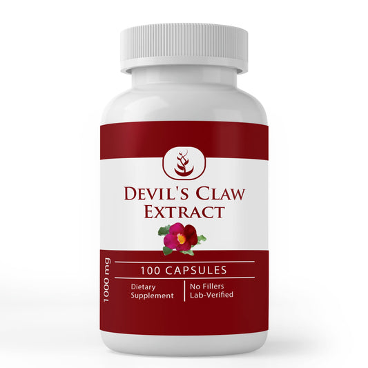 Front label of Devil's Claw Extract capsules bottle