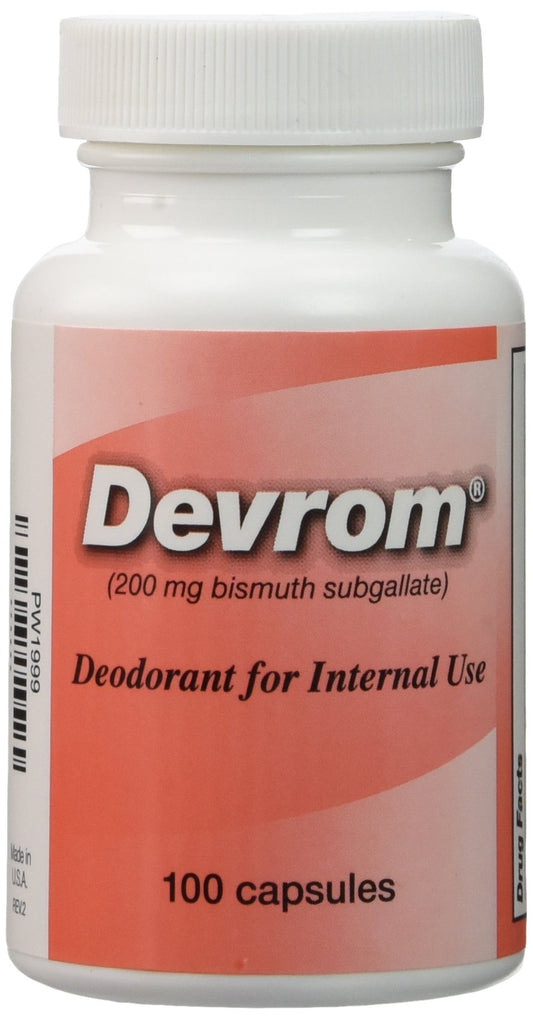 DEVROM 200mg capsules bottle showing internal deodorant - image 1