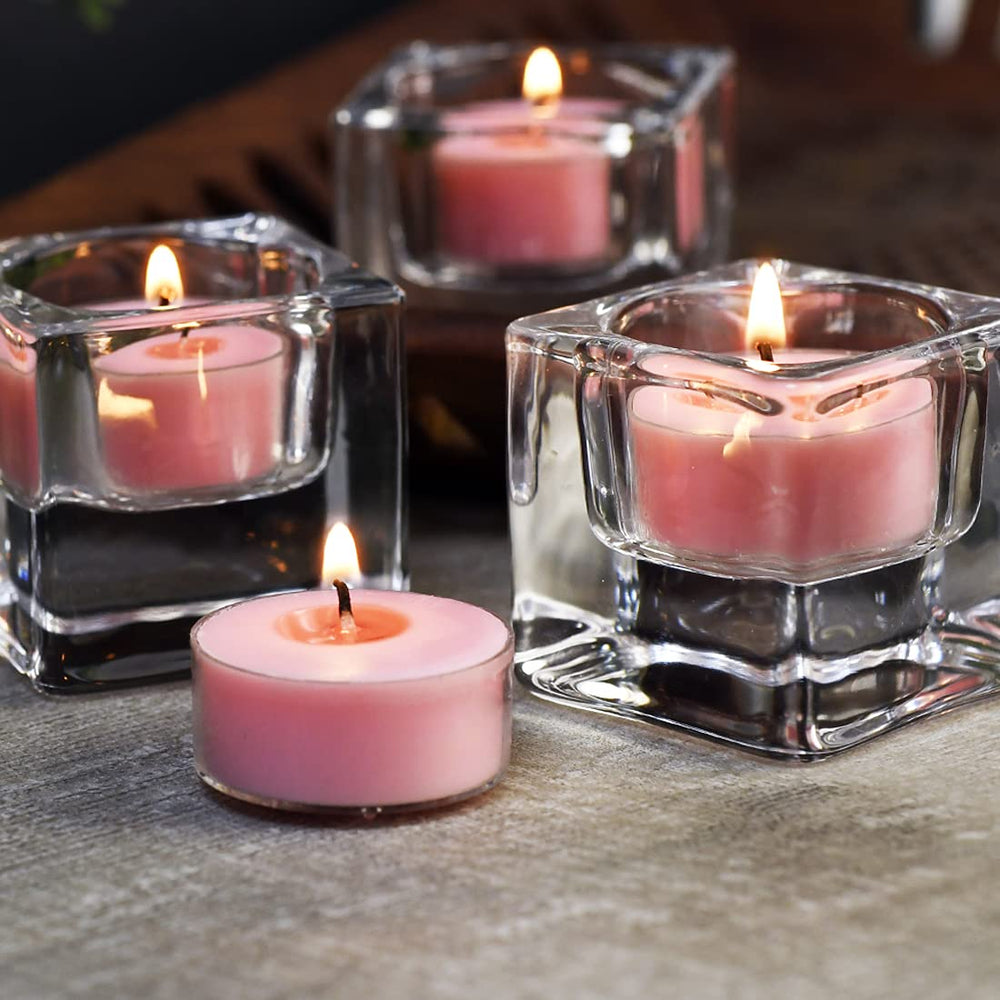 Tealight candle in clear holder with rose scent