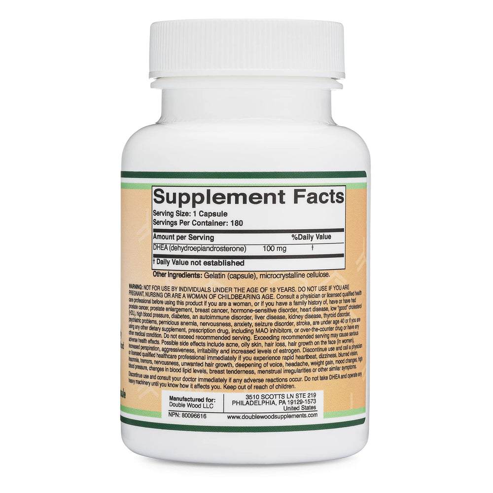 Close-up of DHEA 100mg capsules