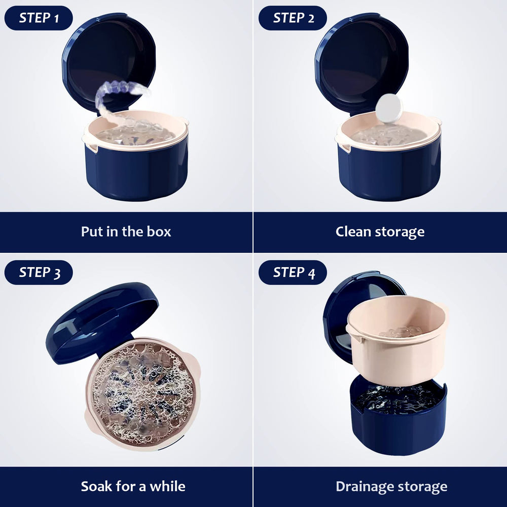 Denture case with snap-shut lid for secure storage