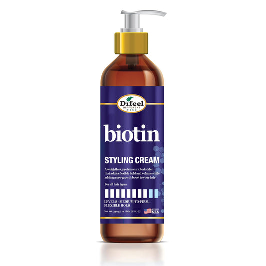 Difeel Biotin Styling Cream 12oz bottle for flexible hold.