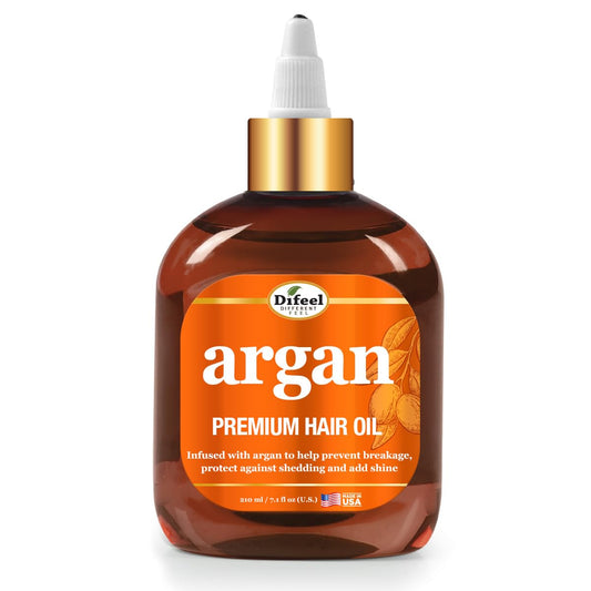 Difeel Premium Argan Hair Oil bottle shown for deep hydration on dry hair