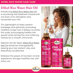 Difeel Rice Water Hair Oil applying on strands for frizz control and shine.