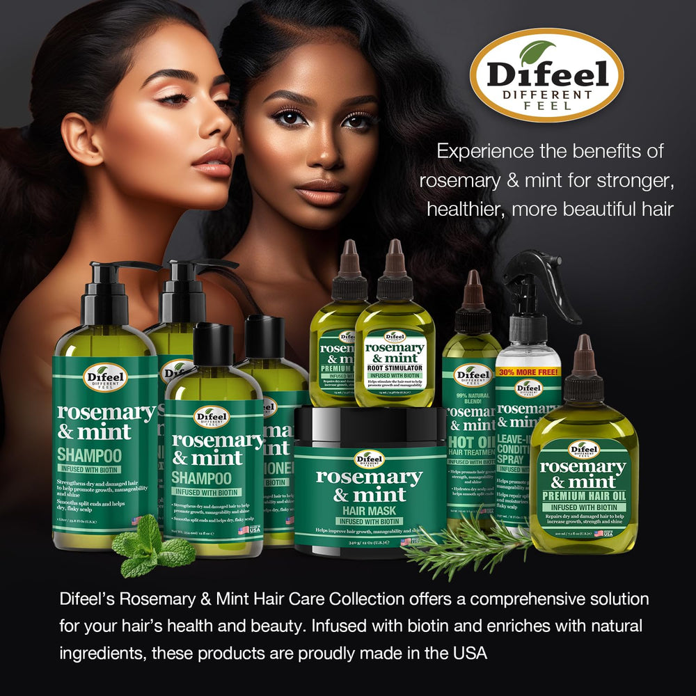 Difeel bottle angled to suggest denser hair look
