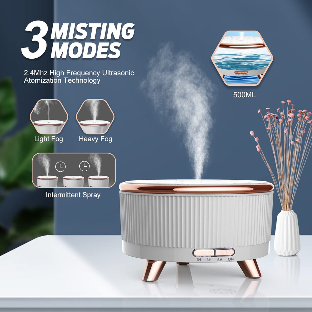 Large-room diffuser emitting mist in a bedroom