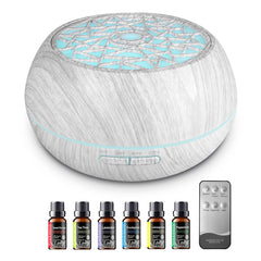 550ml essential oil diffuser in white wood grain finish, front view