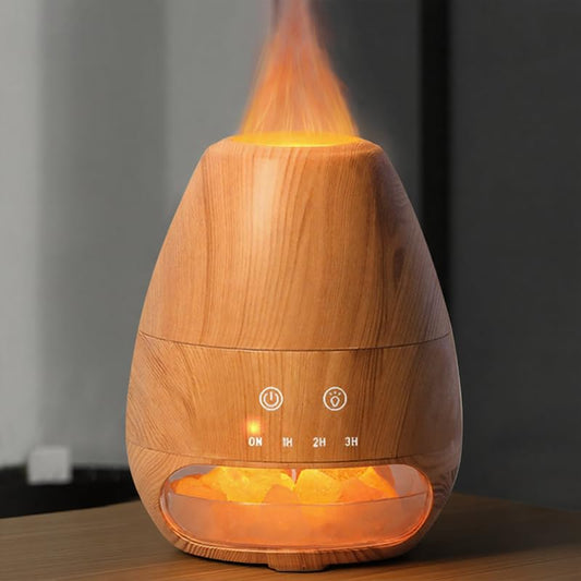 Wooden grain ultrasonic diffuser with Himalayan salt rock illuminated