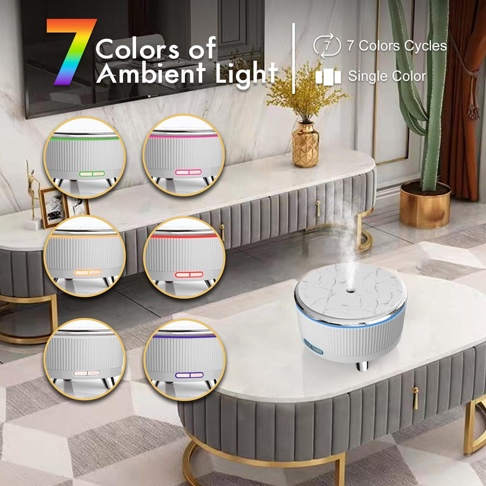 Front view of essential oil diffuser highlighting color LED lights