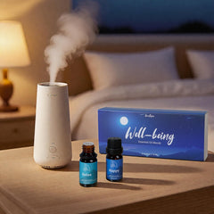 Diffuser ready Aromtopia essential oil blends in a setup