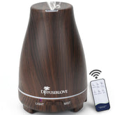 Diffuserlove 200ml essential oil diffuser in black wood grain with remote control