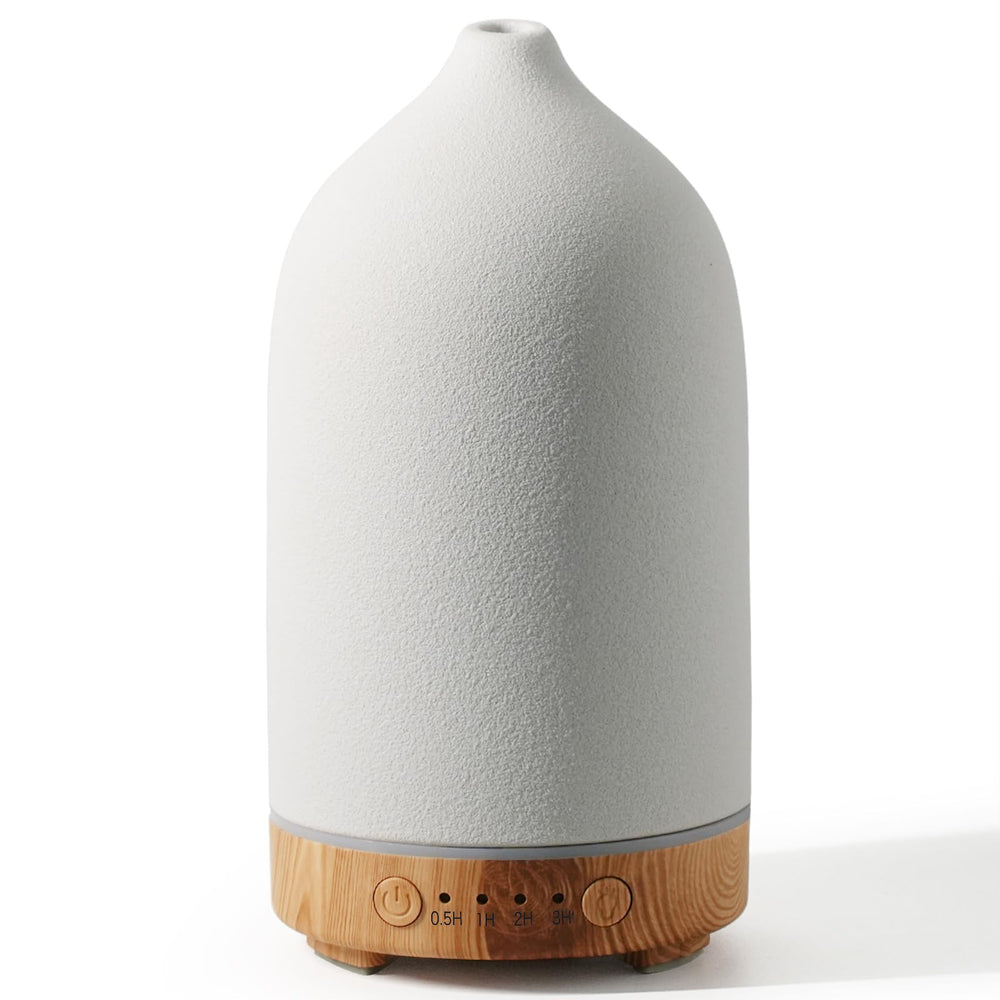 Diffuserlove ceramic essential oil diffuser with 160ML capacity and yellow wood pattern base