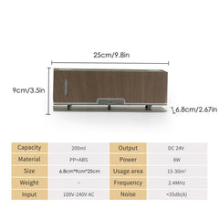 Aromatherapy diffuser 200ml in dark brown showing dimensions