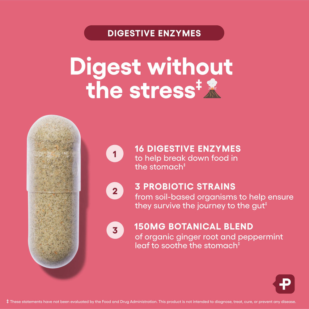 Digestive enzymes aiding digestion and bloating relief concept