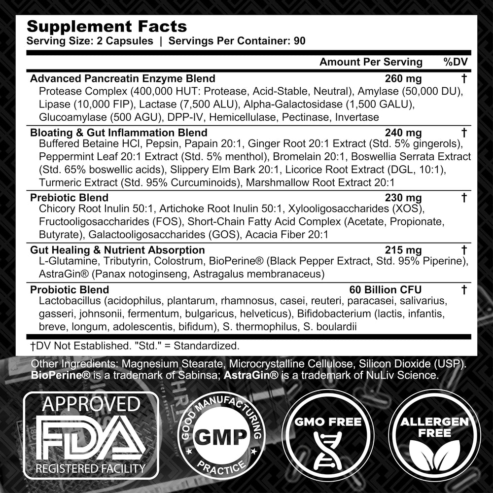 Gut healing ingredients and anti-bloat relief