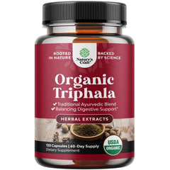 Front view of Digestive Triphala Organic Complex bottle