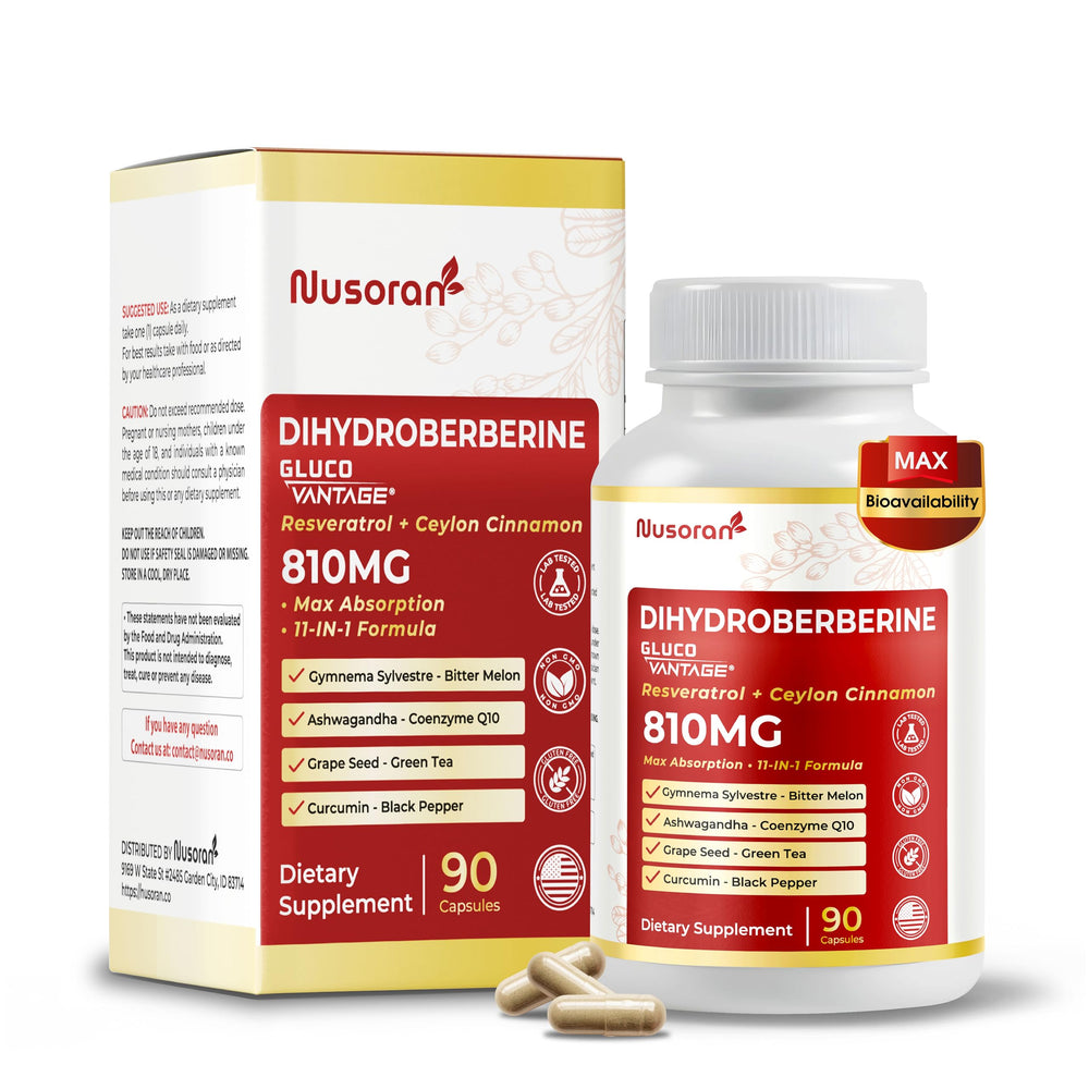 Product label showing Dihydroberberine with GlucoVantage 810mg