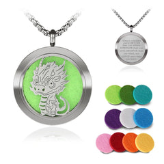 Silver 30mm dinosaur aromatherapy diffuser necklace front view