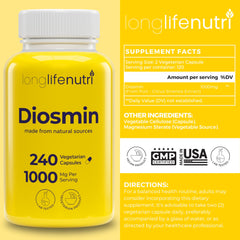 Close-up of Diosmin 1000mg Advanced Formula label