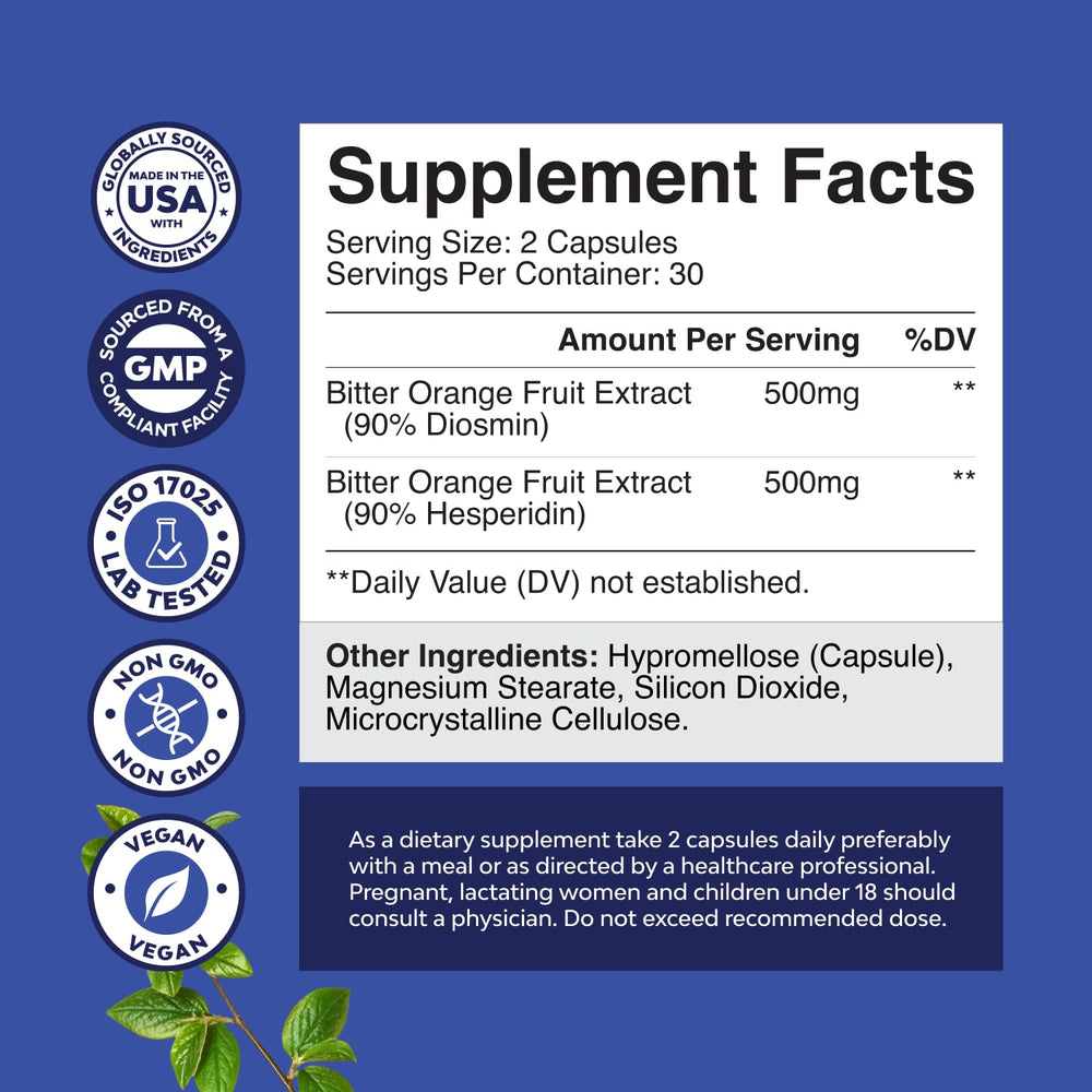 Diosmin Hesperidin 1000mg Complex bottle label close-up