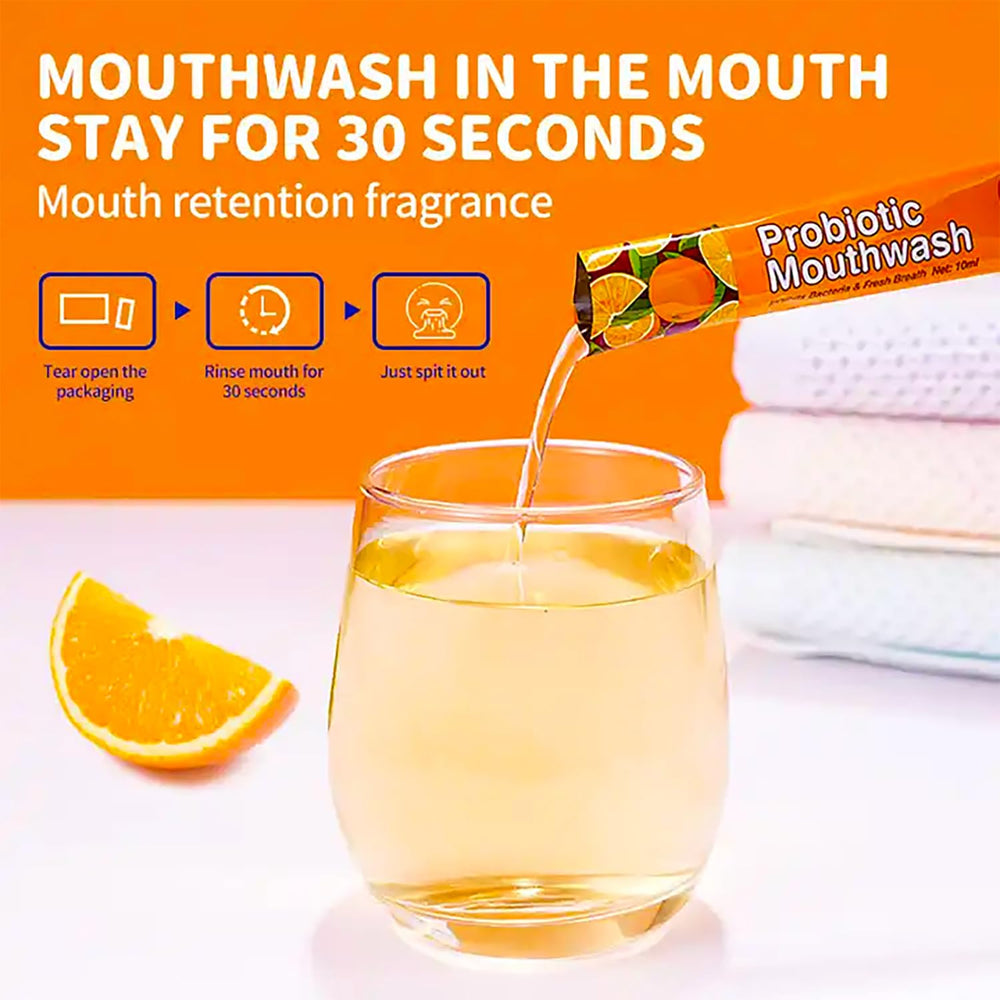 Close-up of mouthwash bottle label showing 0.11 fl oz