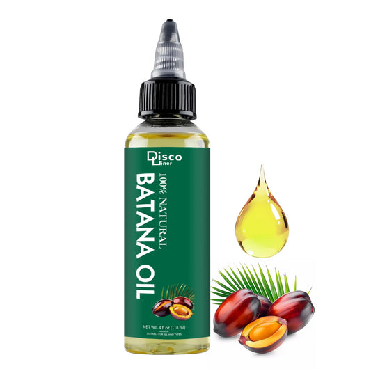 Discoliner Batana Oil bottle highlights pure Honduran formula for hair nourishment.