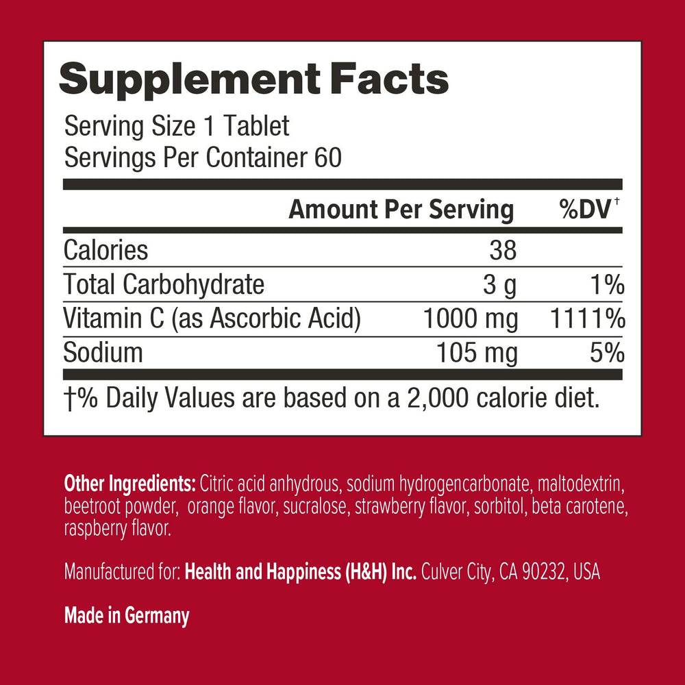 Dissolvable vitamin C tablets dissolving in water