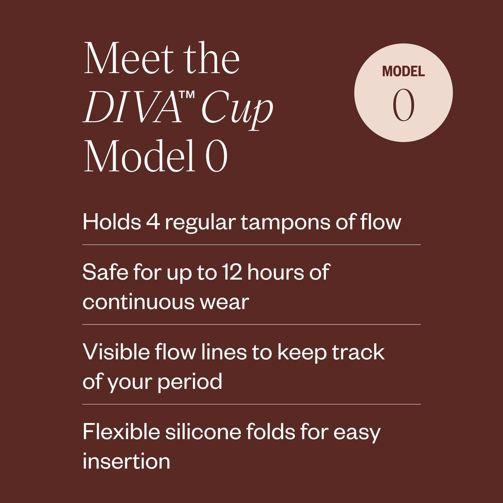 DIVA Cup Model 0 shows visible flow lines for easy cycle tracking.