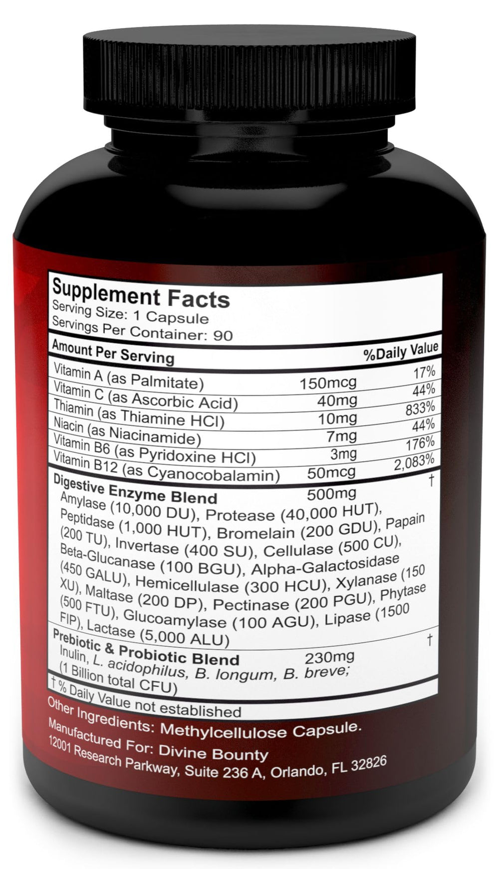 Close-up of enzyme blend ingredients, including lipase and amylase